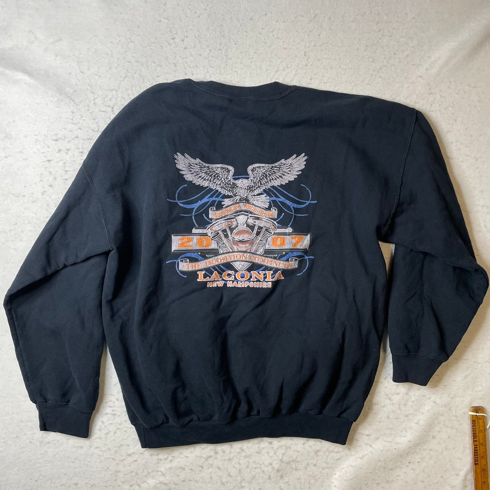 Gildan Laconia Bike Week 2007 Sweatshirt Mens XL Black Graphic Pullover Crewneck